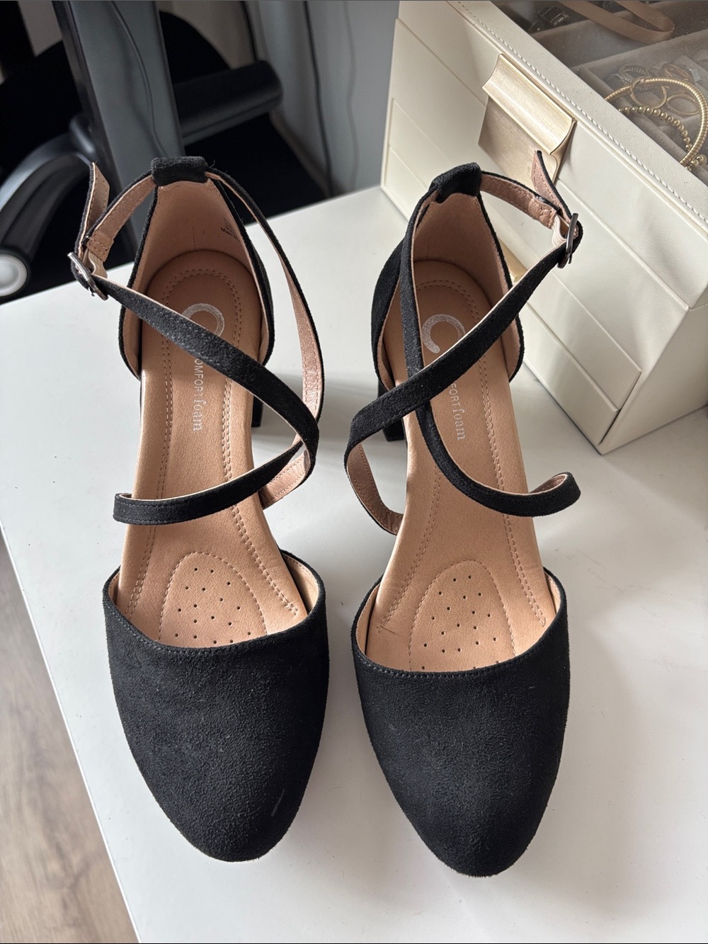 Black Suede Cross-Strap Women's Flats